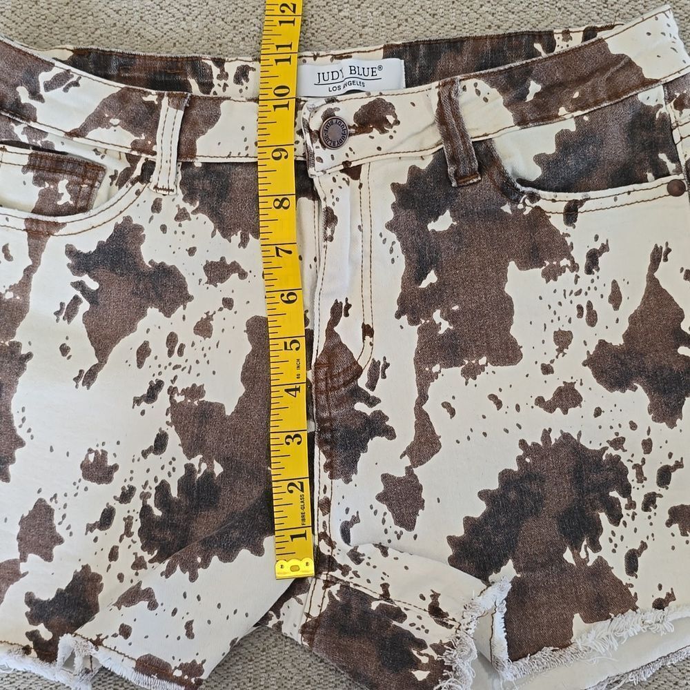 Judy Blue Brown & White Cowprint High-Rise Denim Shorts - Picture 10 of 11